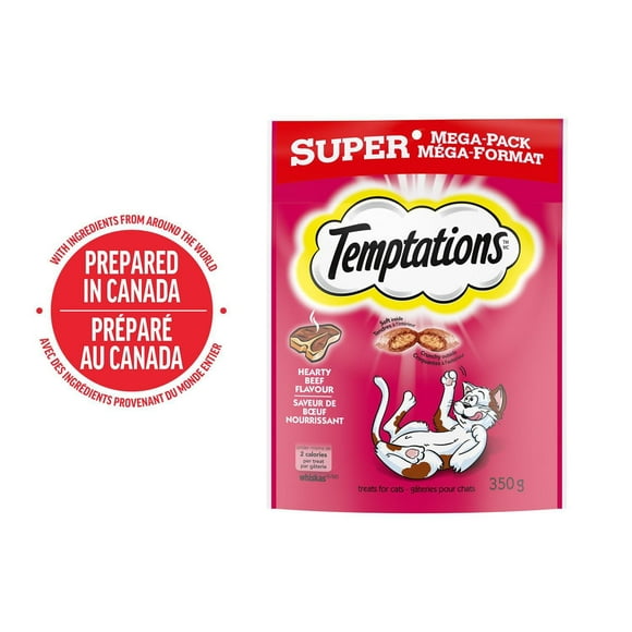 Gâteries pour chats Temptations saveur de bœuf nourrissant, tendres à l'intérieur, croquantes à l'extérieur 350 g