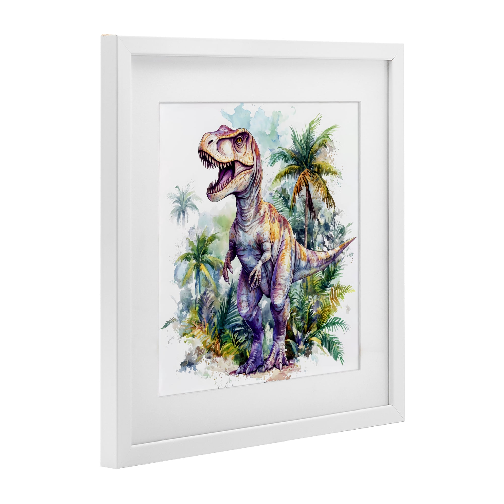 Stupell Industries T-Rex Among Palm Trees White Framed Print Under Glass, design by Creative Studio