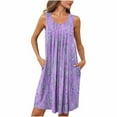 thumbnail image 2 of Fnooota Nightgowns for Women, Pleated Printed Sleeveless Crewneck Womens Sleepshirts Purple Size M, 2 of 7