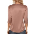 thumbnail image 7 of Women's Silk Satin Blouse Dressy Casual V Neck 3/4 Length Sleeve Womens Tops Business Work Shirts Purple Pink M, 7 of 7