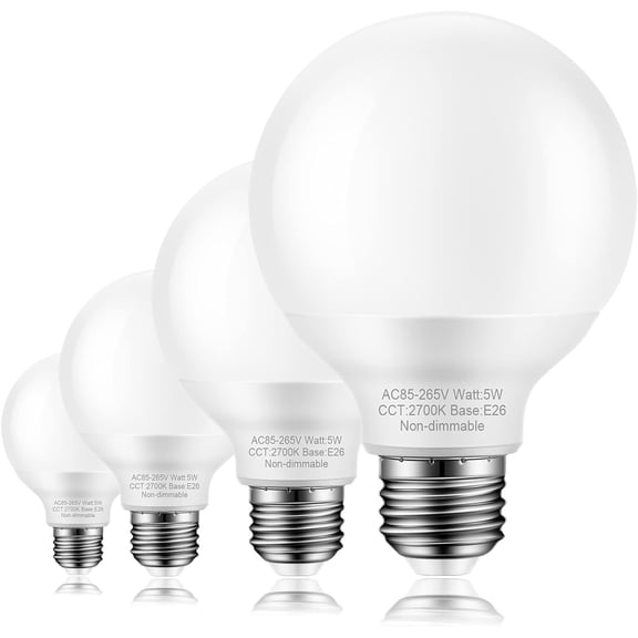 PLUHKN-4 Pack Warm White Bathroom Light Bulbs, 60 watt Equivalent, E26 Medium Base, G25 LED Globe Light Bulbs for Bathroom Vanity, 2700K Round Light Bulb Over Mirror, 120V, Non-dimmable