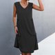 thumbnail image 2 of Vestido sin mangas para mujer Vestido liso con cuello en V Lado informal del vestido de hongo Fridja  hjkh1380, 2 of 6