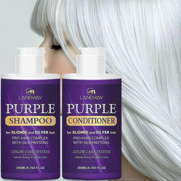Purple Shampoo and Conditioner Set - Sulfate Free - for Silver Blonde Platinum Hair - Removes Yellow & Brass tones - Grey Highlighted Hair - Nourishes