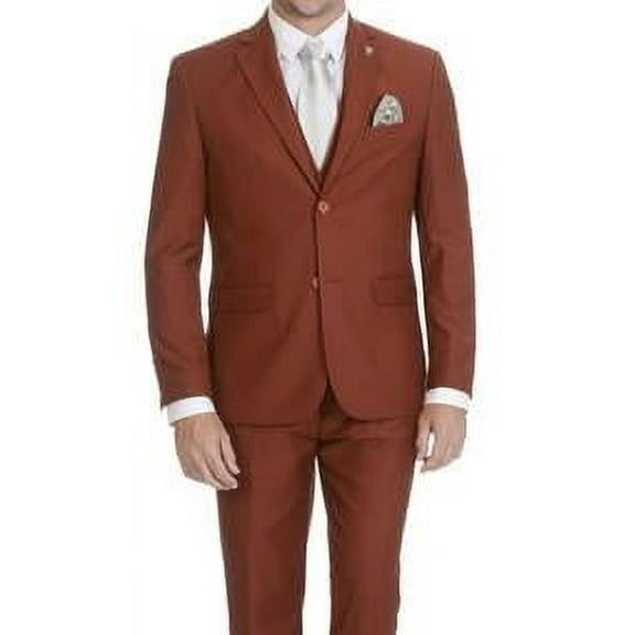 Stacy Adams 3 Piece Suit Rust Jacket Flat Front Pants Vest SM282-12