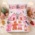 thumbnail image 4 of Manfei Gingerbread Queen Sheets Christmas Queen Sheet Sets, Teal Pink 4pcs (1 Flat Sheet, 1 Fitted Sheet and 2 Pillowcases), 4 of 6