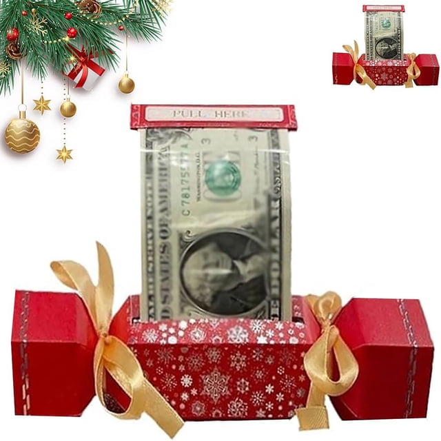 Panxico 1PCS Christmas Money Box for Cash Gift Pull,Funny Surprise Box Money Gift Box,Candy Christmas Money Holders Exploding Money Roll Pull Pouch,Creative Ways to Give Money Gifts,Red,Clearance