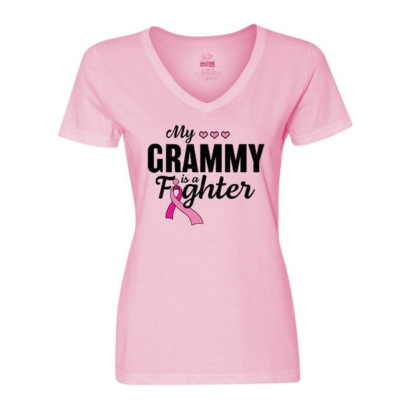 Inktastic Breast Cancer Awareness My Grammy is a Fighter Women's V-Neck T-Shirt