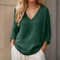 thumbnail image 2 of CONZONE Womens Summer Cotton Linen T-Shirts Long Sleeve T Shirts for Women Casual V Neck Solid Color Lightweight Tees Soft Cozy Dailywear, 2 of 6