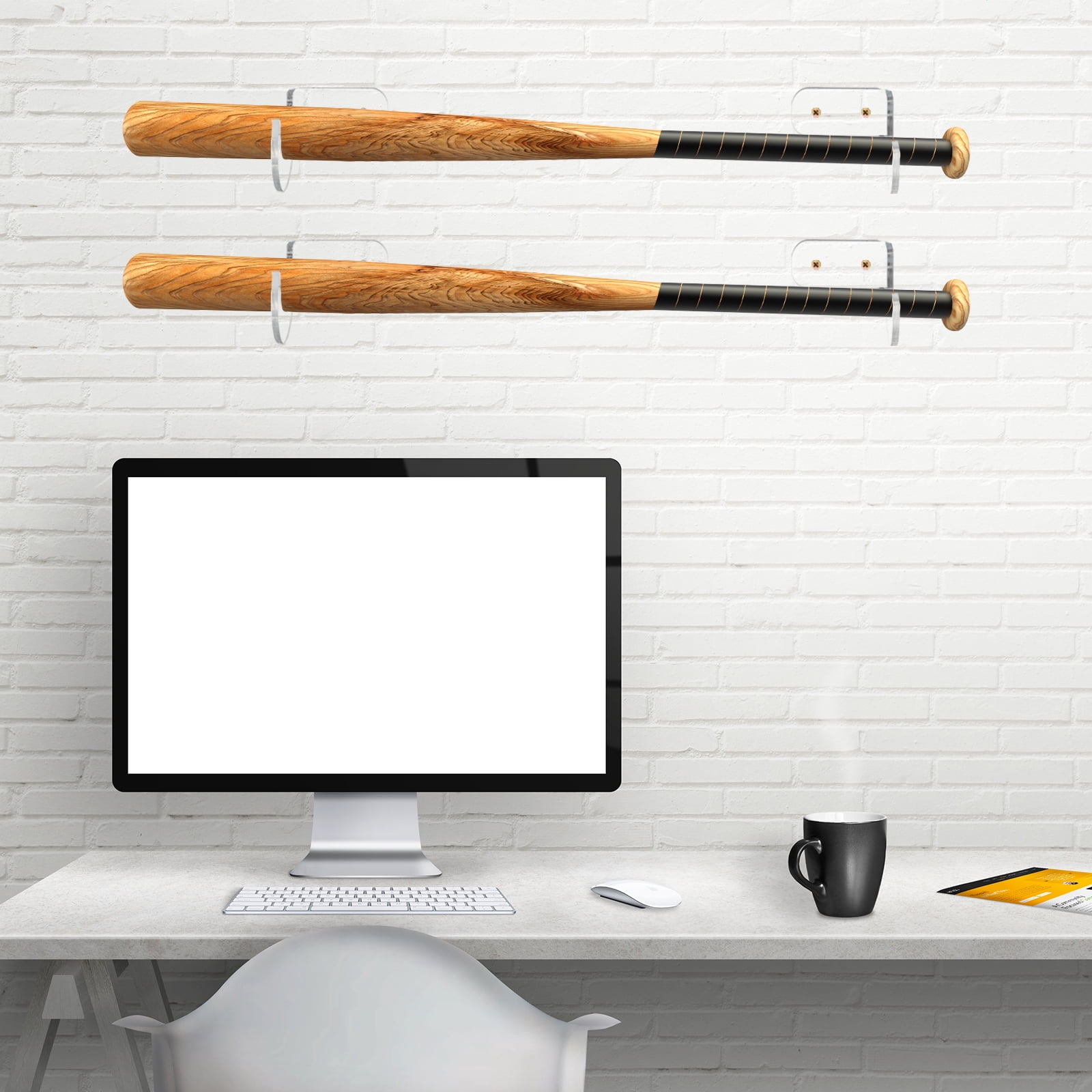 Uxcell Acrylic Baseball Bat Wall Mount Holder, 4 Set Light Saber Wall Display Rack for Home Office Use, Clear