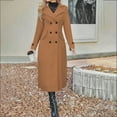 thumbnail image 6 of Women's Long Wool Blend Coat, Classic Double Breasted Trench Coat, Belted Open Front Overcoat, Elegant Lapel Jacket, Casual Long Coat, Trench Style Outerwear, Fall Winter Coat Khaki XXL, 6 of 6