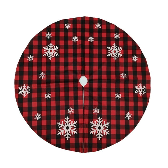 Christmas Christmas Tree Skirt White Snowflake Print Christmas Tree Decorations,Holiday Indoor Outdoor Red and Black Plaid Christmas Tree Skirt