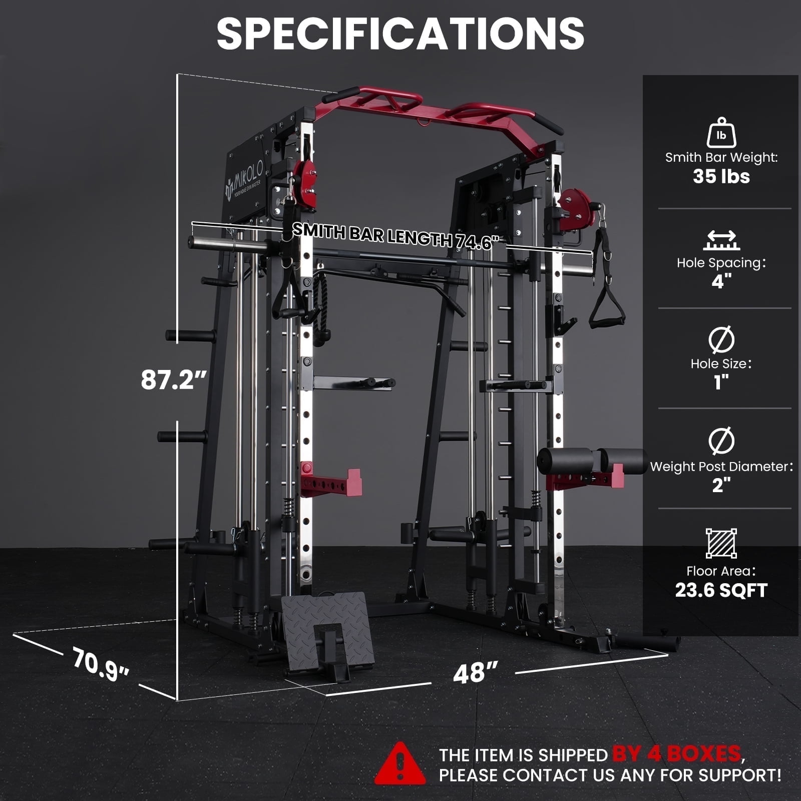 Mikolo Smith Machine Home Gym, 2200 lbs Power Rack Cage with Cable Crossover, Weight Bar, 360° Landmine, Barbell Holders and Other Attachments, Total Body Strength Training Cage