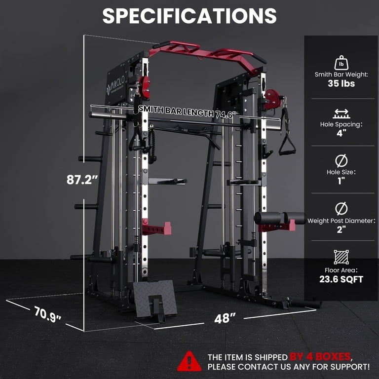 Mikolo Smith Machine, 2200 lbs Power Rack Cage, Cable Crossover