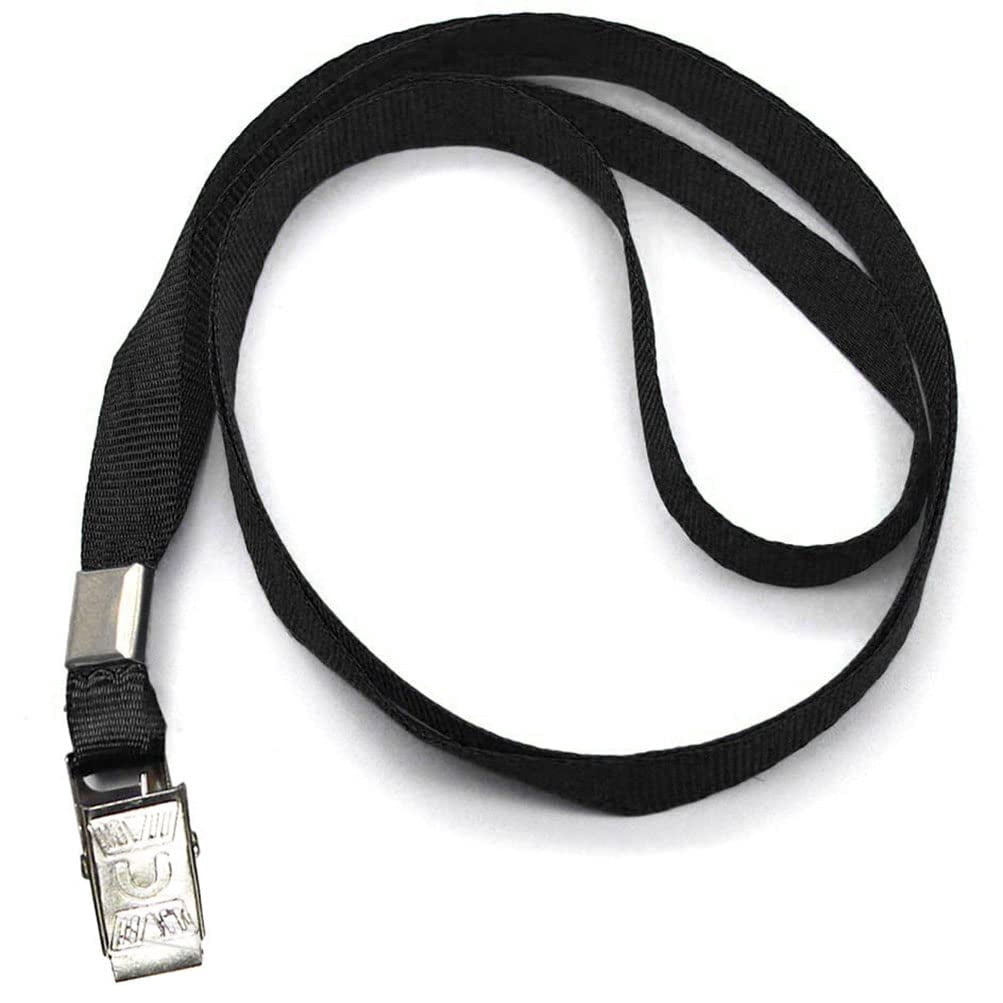 Black Lanyards 100 Pack Nylon Flat Badge Lanyard Bulldog Clip For Id Name Tags