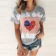 thumbnail image 2 of Día de la Independencia Moda Mujer Casual Cuello redondo Manga corta Impreso Señoras Tops Blusa Pompotops hkajfhjk467295, 2 of 5