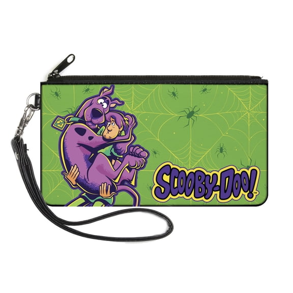 Scooby Doo Wallet, Zip Pouch, Scooby Doo Shaggy Carrying Scooby Pose and Spider Webs Greens, Canvas