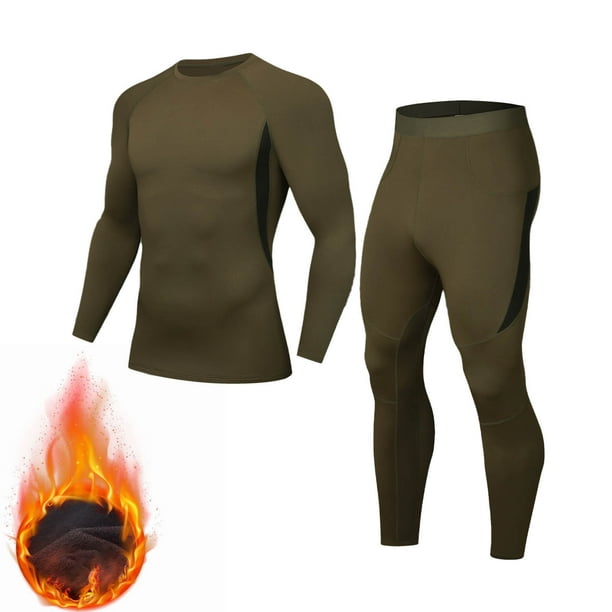 Conjuntos de ropa interior térmica para hombre, de manga larga y pantalones gruesos sólidos, ajustados y cálidos, para deportes al aire libre, top y pantalones de poliéster para hombre