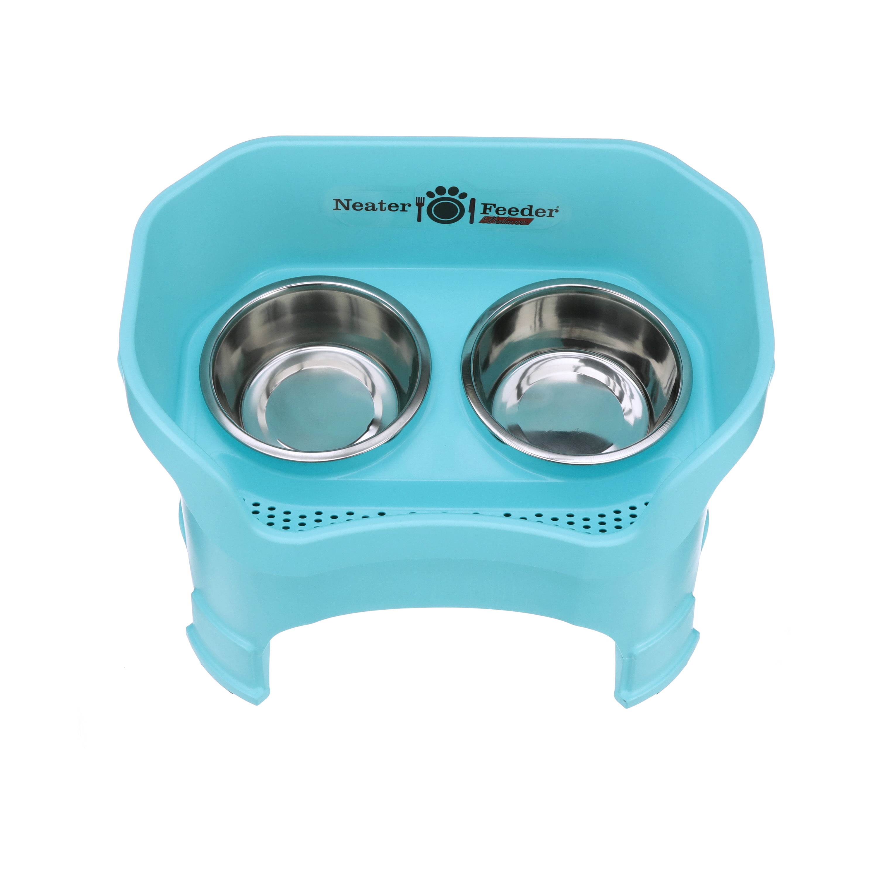 Neater Feeder Deluxe Elevated Mess-Proof Food & Water Bowls for Large Dogs, Aquamarine