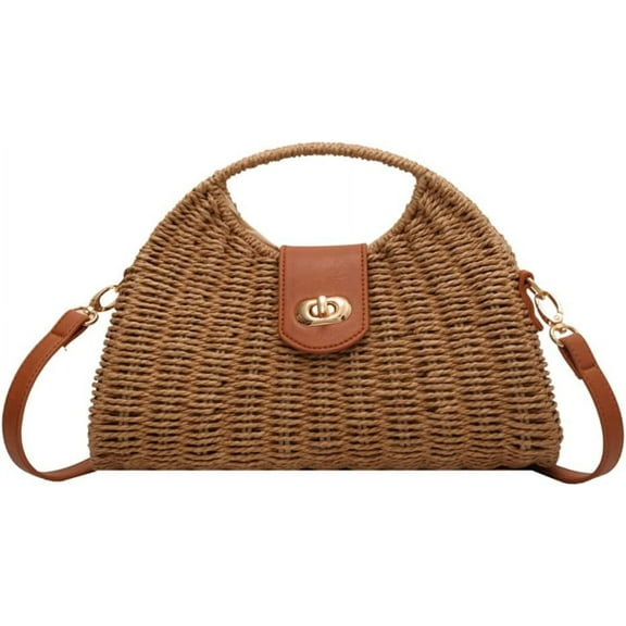 CHUNTIAN Straw Crossbody Bag for Women Woven Beach Tote Purse Mini Straw Shoulder Handbag Rattan Top-Handle Bag for Vacation
