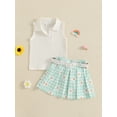 thumbnail image 4 of 2Pcs Baby Toddler Girl Summer Outfits 12 18 24 Months 2T 3T 4T 5T Sleeveless Collared Tank Tops + Pleated Skirt Set Clothes, 4 of 9