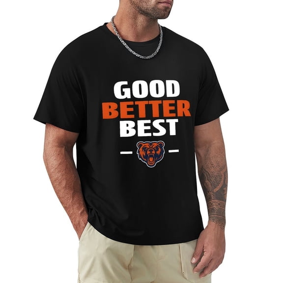 Good Better Best Bears Men's Cotton HD Print Short Sleeve T-Shirt Crew Neck Top Black L