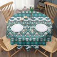 thumbnail image 3 of Teal Geometric Boho Pattern Round Tablecloth 60"x60",Wrinkle Wipeable Table Cloth for Kitchen Dining Room Picnic Patio Party, 3 of 6