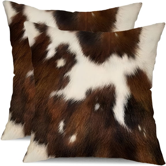 AUQ 2026 New Farmhouse Pillow Covers 18X18" Set of 2 Brown Cowhide Accent Printing Decorative Throw Pillows Farmhouse Animal Print Square Pillowcase Decor for Outdoor Couch Chair Couch