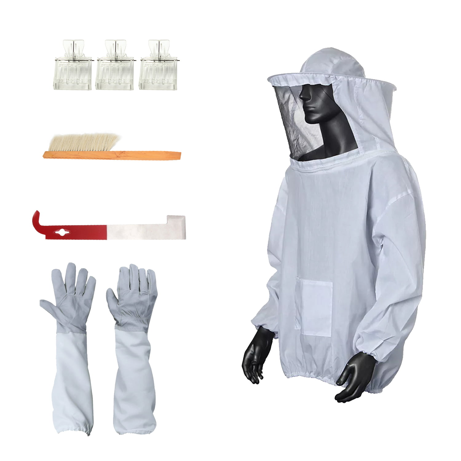 Beekeeping Bee Keeping Suit Jacket & Gloves & Beehive Brush & J Hook Hive Tool 