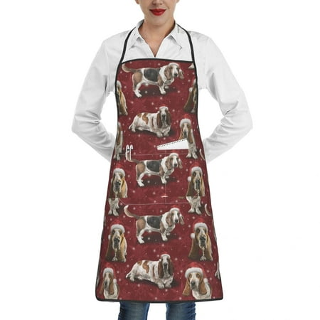 

The Christmas Basset Hound Women S And Men S Kitchen Waterproof Apron Common In Restaurants Supermarkets And Hotels Anti Fouling Pocket Locking Apron