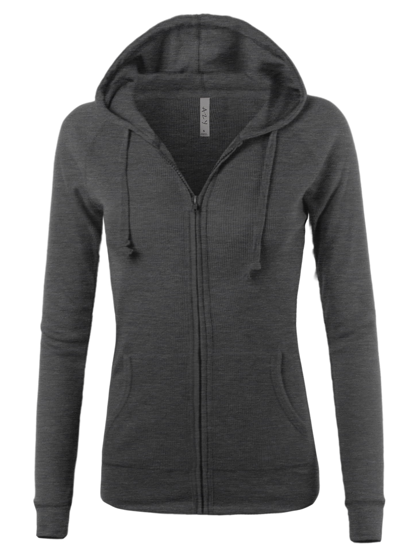A2Y Women's Casual Fitted Lightweight Pocket Zip Up Hoodie Charcoal 1XL ...