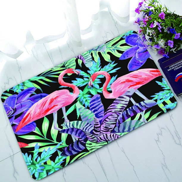 PHFZK Watercolor Doormat, Tropical Beach Flamingo Bird and Exotic