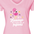 thumbnail image 4 of Inktastic Be a Flamingo in a Flock of Pigeons with Flowers Women's V-Neck T-Shirt, 4 of 5