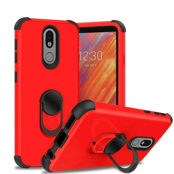 For Lg Aristo 4 Plus Escape Plus Tribute Royal King Ring Magnetic Kickstand Case Cover - Red Pcblack