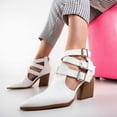 thumbnail image 4 of YDN Women Pointy Toe Cutout Ankle Boots Zippers Mid Chunky Heel Strappy Buckles Sandals Casual Dress Work Shoes Size 9.5 White, 4 of 4