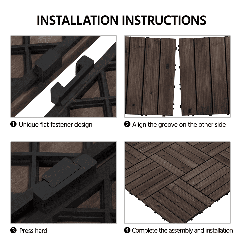 Smile Mart 12" x 12" Interlocking Wood Flooring Tiles for Indoor & Outdoor, 11pcs, Black