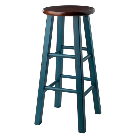 FurniFact 29" Rustic Teal Bar Stool, Round Solid Wood Seat, Fully Assembled