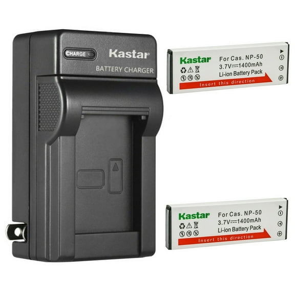 Kastar 2-Pack Battery and AC Wall Charger Replacement for Casio NP-50 CNP-50 CNP50 NP-50DBA Battery, Casio Exilim Hi-Zoom EX-V7, Exilim Hi-Zoom EX-V7SR, Exilim Hi-Zoom EX-V8, Exilim Hi-Zoom EX-V8SR