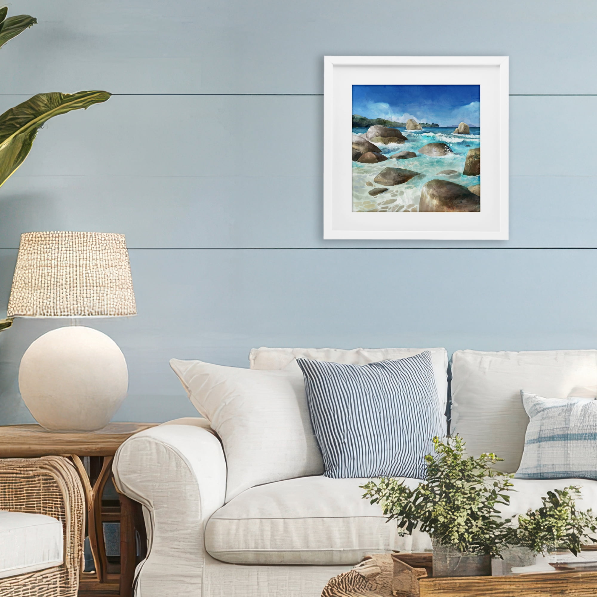 Stupell Industries Low Tide Rocks on Shore White Framed Print Under Glass, design by Mauro Devereaux