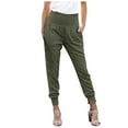 thumbnail image 3 of B91xZ Pantalon à Paillettes pour Femmes Pantalon Large Extensible Décontracté Confortable Taille Haute, Vert L, 3 of 5