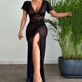 thumbnail image 4 of WZXFASHION Robe Longue Mini à Manches Courtes Décontractée pour Femmes, sous-Vêtements en Maille Transparente, Lingerie, Noir m, 4 of 9