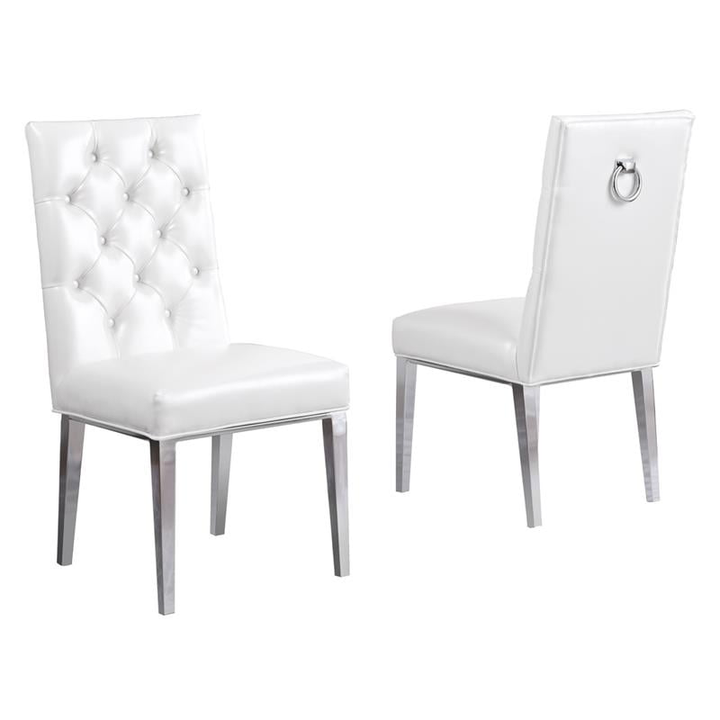White Faux Leather Tufted Side Chairs with Silver Chrome Legs (Set of 2