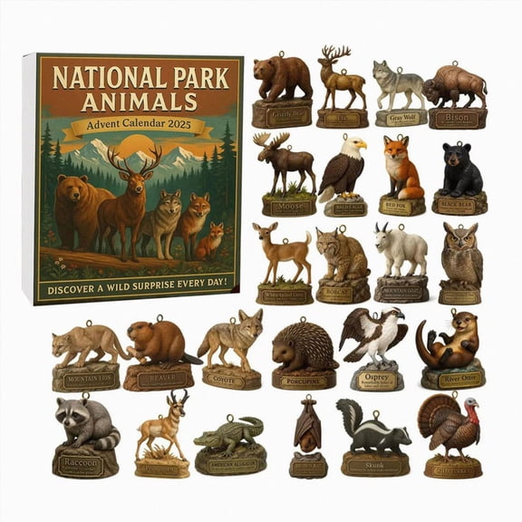 24-Day National Park Animals Advent Calendar,Wildlife and Nature Ornament Countdown Gift