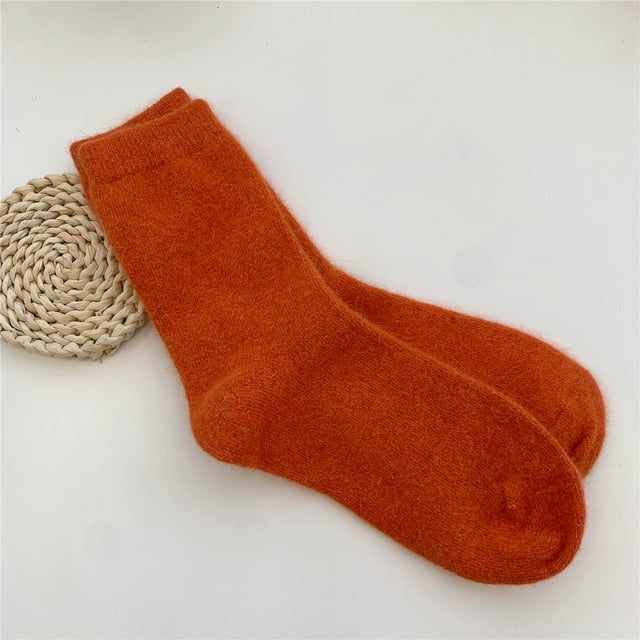 Calcetines de lana de conejo para mujer, gruesos, cálidos, de invierno, de color sólido, combinables, de media caña, apilados, para mujer