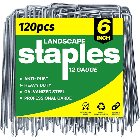 ZHUYING 120 Pack 6 Inch 11 Gauge Galvanized Landscape Staples Heavy Duty Garden Stakes for Yard Lawn Fences Weed Barriers