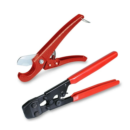 Locking Handle Kit (PEX Plumbing Kit, Crimper Tool with Lock Hook + Scissor Shear Cutter Tool with Spring-Loaded Handle and Lock)