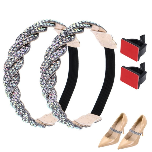 Uxcell 2 Pairs High Heels Shoe Straps, Rhinestone Elastic Shoe Straps Heels Detachable Ankle Straps Replacement Shoelace Crystal for Women Loose Slippers Sandals, Gray Gradient Silver