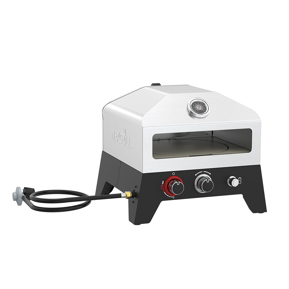 Nexgrill 12" Tabletop Propane Pizza Oven, Cast Aluminum Frame, 15,000 BTUs, Portable Gas Pizza Cooker with Built-In Temperature Gauge, Wood Smoker Box, Rotating Cordierite Pizza Stone - 820-0084B