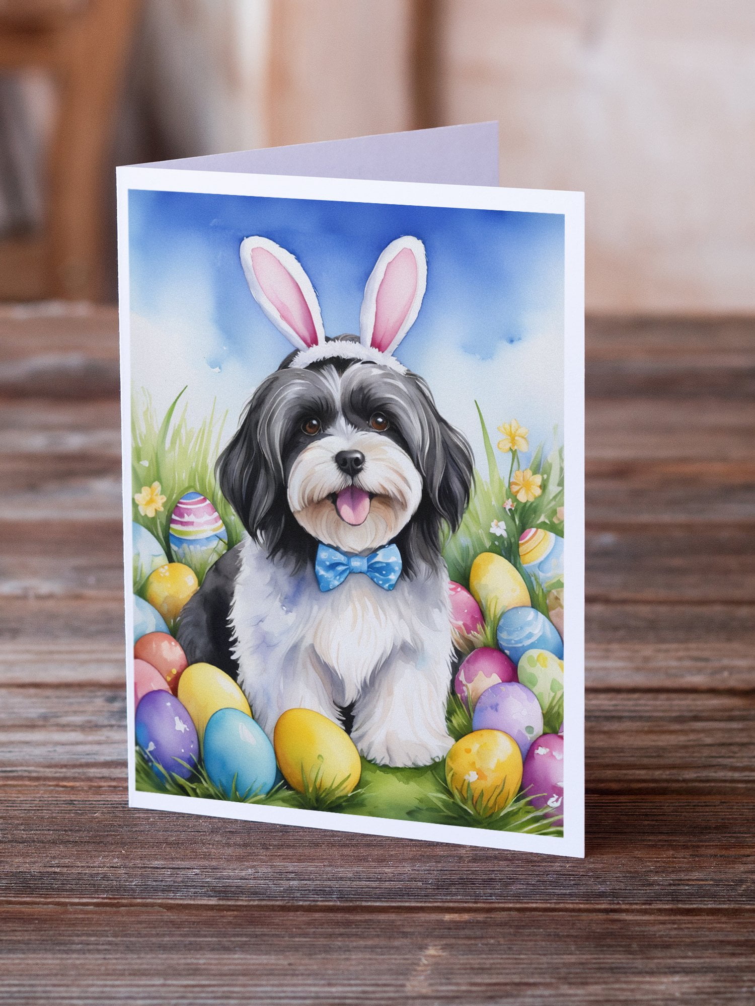 Havanese Easter Egg Hunt Greeting Cards Pack of 8 7 in x 5 in