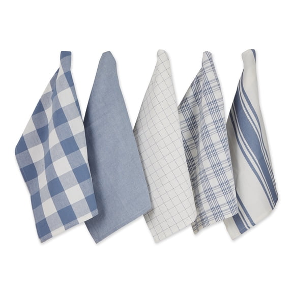 Contemporary Home Living Assorted Farmhouse Cotton Dish Towels - 28" - Stonewash Blue and White -