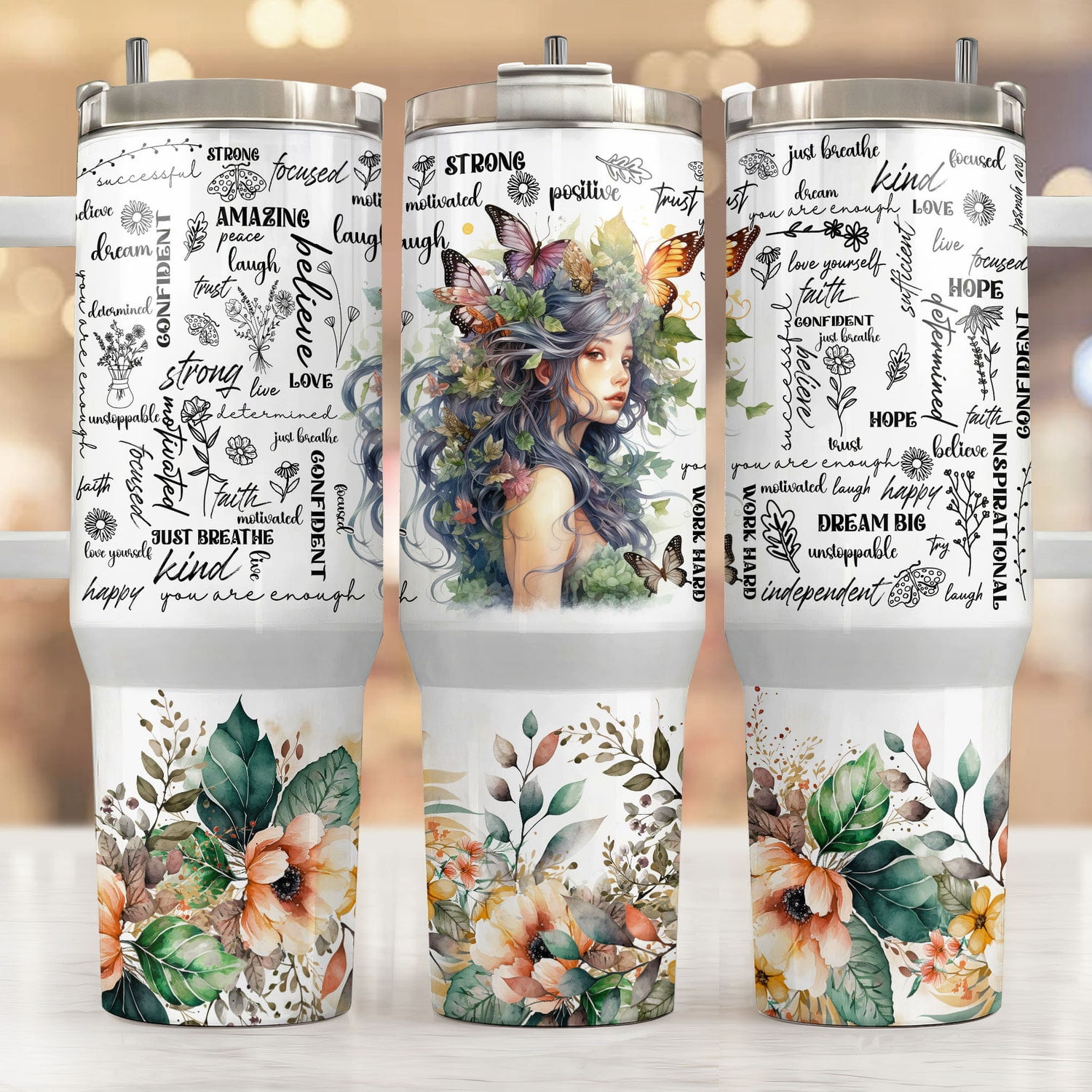 Positive Affirmations 40oz Tumbler, Inspirational Travel Cup with Handle